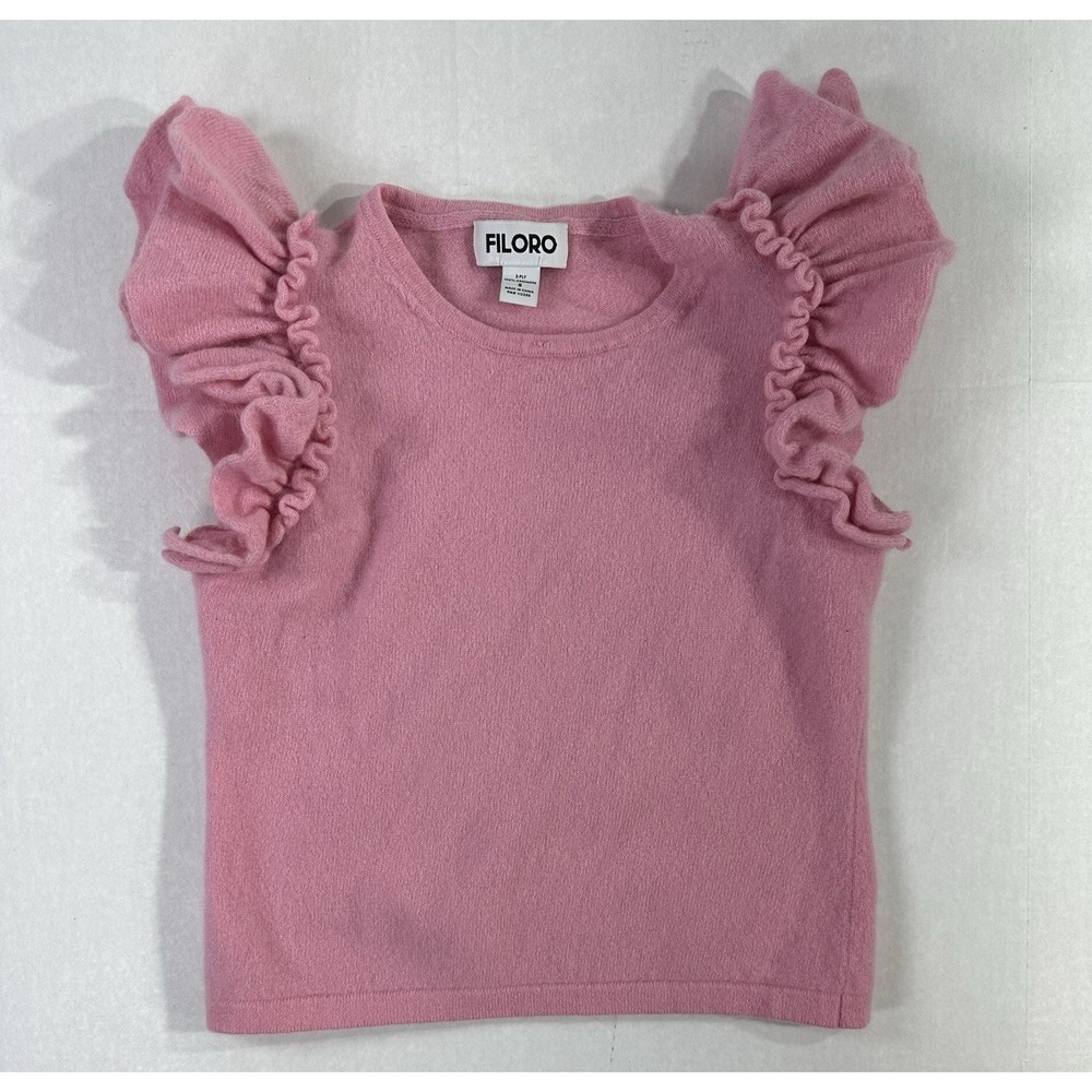 Filoro 100% Cashmere Pink Ruffle Sleeve‎ Sweater Top Women's Small